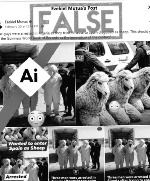 Штучний інтелект створює зображення для поширення неправдивої інформації про затриманих мігрантів в Алжирі, вбраних у вівці.